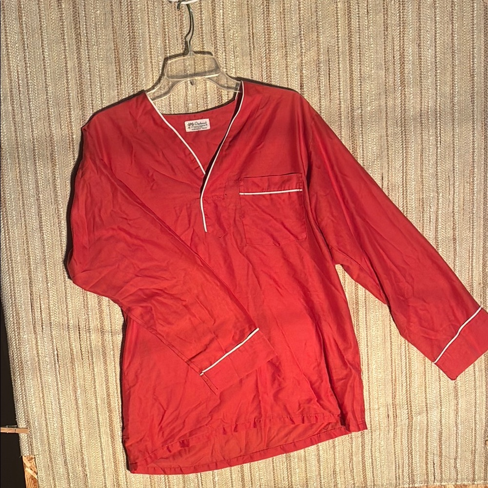 Vintage Diplomat nightshirt. Red Long Sleeve Top with White Trim